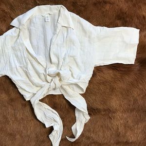 H&M Gauzy Tie Front Short Sleeve Blouse Wrap Top Coverup